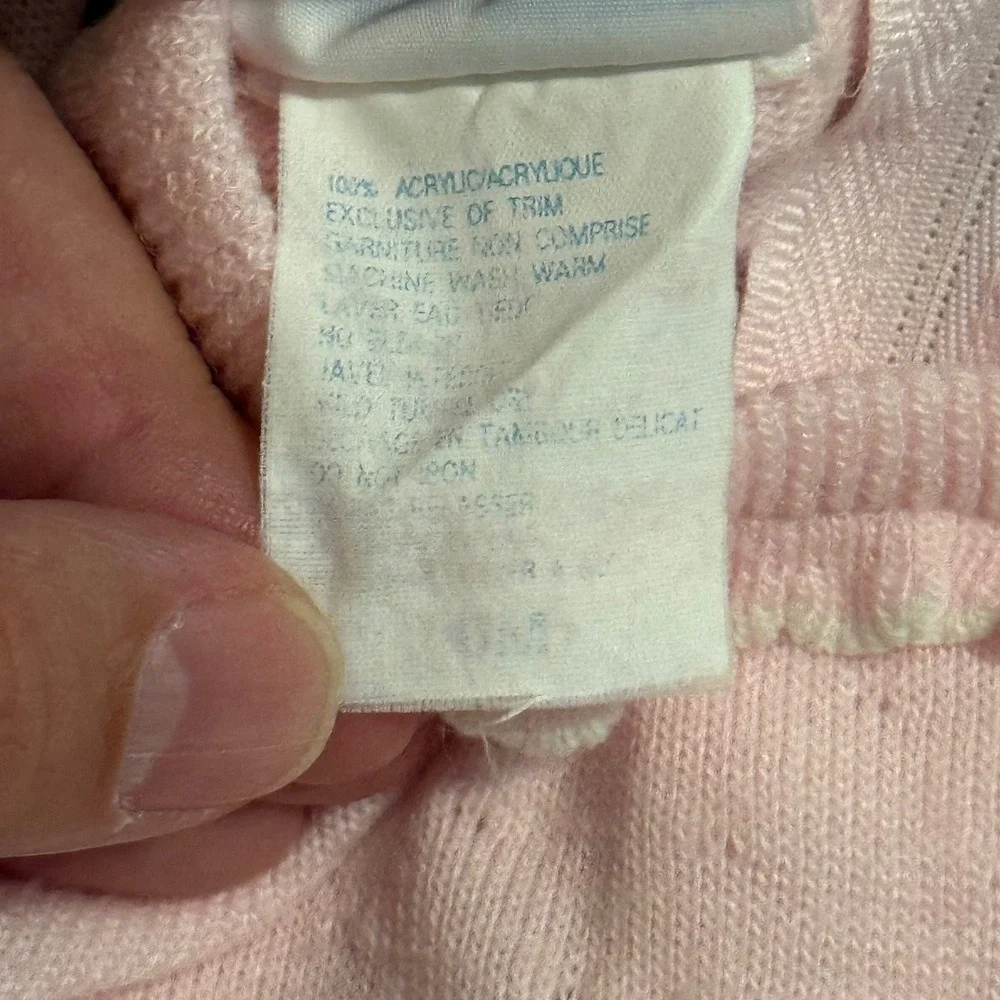 Vintage Bebe Glynne Percy Pink Knit Bear Romper Sleeper Kids 6-9 Months
